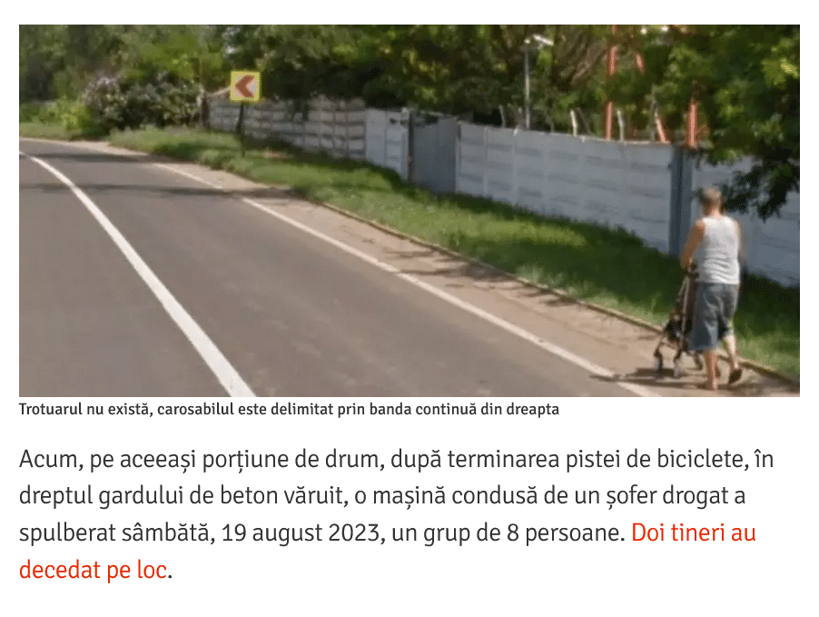 Sursă: https://www.libertatea.ro/stiri/cealalta-fata-a-accidentului-mortal-de-la-2-mai-oamenii-erau-pe-carosabil-dar-pe-unde-sa-mearga-pista-de-biciclete-se-termina-incepe-soseaua-mortii-4640723